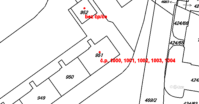 Studánka 1000,1001,1002,1003,, Pardubice na parcele st. 951 v KÚ Studánka, Katastrální mapa