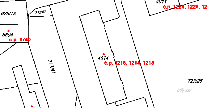 Bílé Předměstí 1214,1215,1216, Pardubice na parcele st. 4014 v KÚ Pardubice, Katastrální mapa
