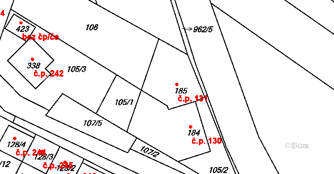 Cetkovice 131 na parcele st. 185 v KÚ Cetkovice, Katastrální mapa
