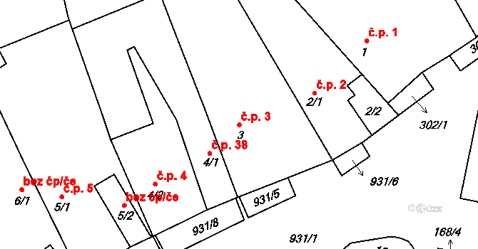 Boubská 3, Vimperk na parcele st. 3 v KÚ Boubská, Katastrální mapa
