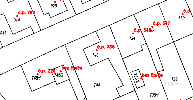 Příbor 385 na parcele st. 743 v KÚ Příbor, Katastrální mapa