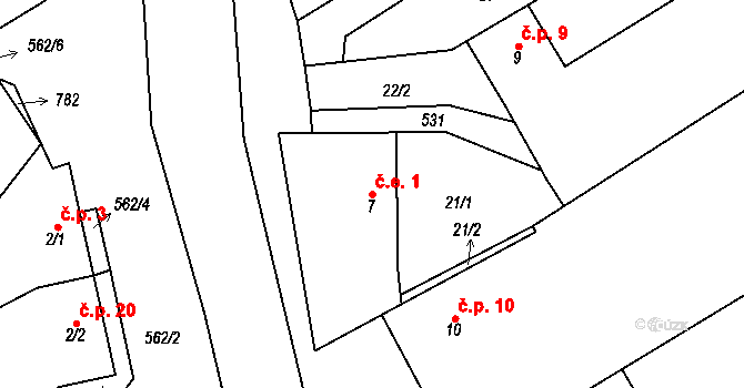Heřmanice 1 na parcele st. 7 v KÚ Heřmanice u Vilémova, Katastrální mapa