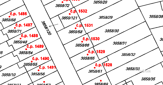 Chotěboř 1530 na parcele st. 3858/66 v KÚ Chotěboř, Katastrální mapa