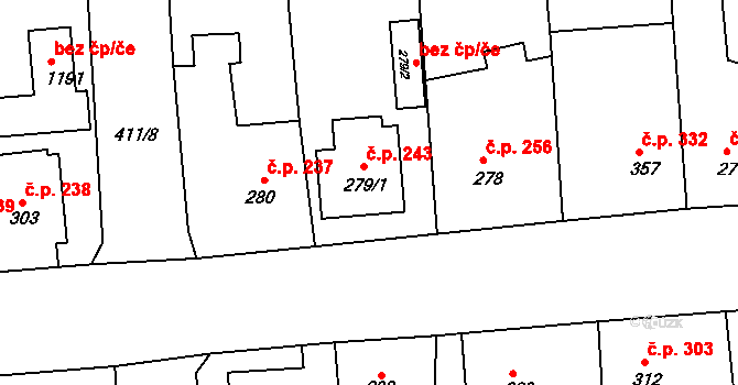 Šťáhlavy 243 na parcele st. 279/1 v KÚ Šťáhlavy, Katastrální mapa
