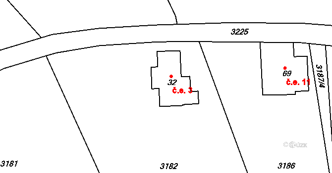 Rampuše 3, Liberk na parcele st. 32 v KÚ Rampuše, Katastrální mapa