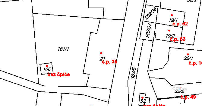 Rašovice 35, Týniště nad Orlicí na parcele st. 21 v KÚ Rašovice u Týniště nad Orlicí, Katastrální mapa