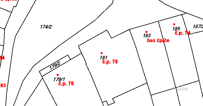 Borkovany 75 na parcele st. 181 v KÚ Borkovany, Katastrální mapa