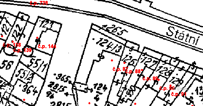 Kostice 87 na parcele st. 124/3 v KÚ Kostice, Katastrální mapa