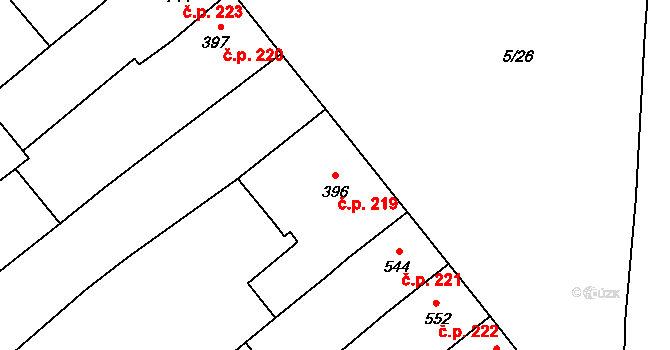 Popice 219 na parcele st. 396 v KÚ Popice, Katastrální mapa