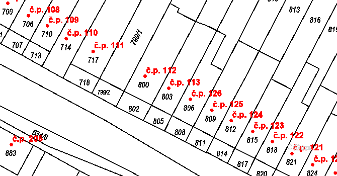 Rychlov 113, Bystřice pod Hostýnem na parcele st. 803 v KÚ Rychlov u Bystřice pod Hostýnem, Katastrální mapa