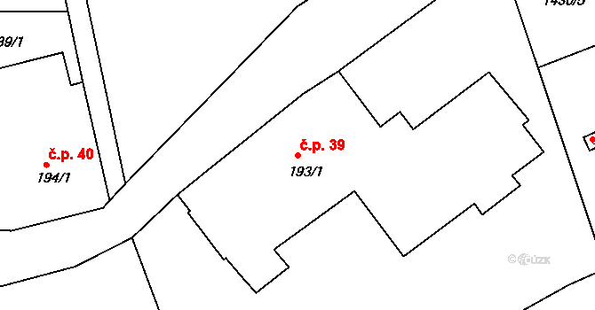 Staré Křečany 39 na parcele st. 193/1 v KÚ Staré Křečany, Katastrální mapa