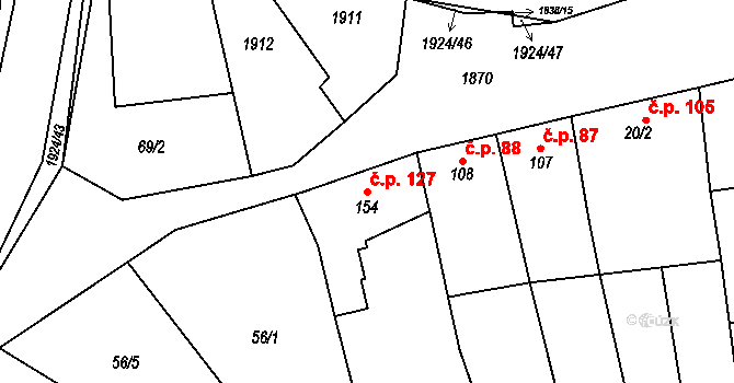 Nítkovice 127 na parcele st. 154 v KÚ Nítkovice, Katastrální mapa