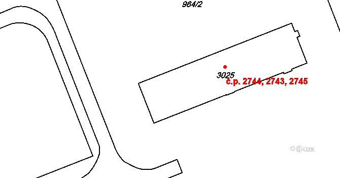 Kroměříž 2743,2744,2745 na parcele st. 3025 v KÚ Kroměříž, Katastrální mapa