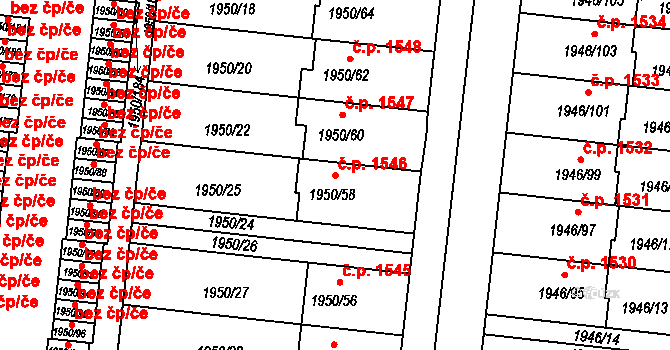 Holešov 1546 na parcele st. 1950/58 v KÚ Holešov, Katastrální mapa