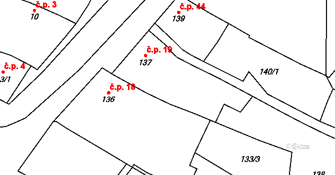 Lutotín 19, Bílovice-Lutotín na parcele st. 137 v KÚ Lutotín, Katastrální mapa