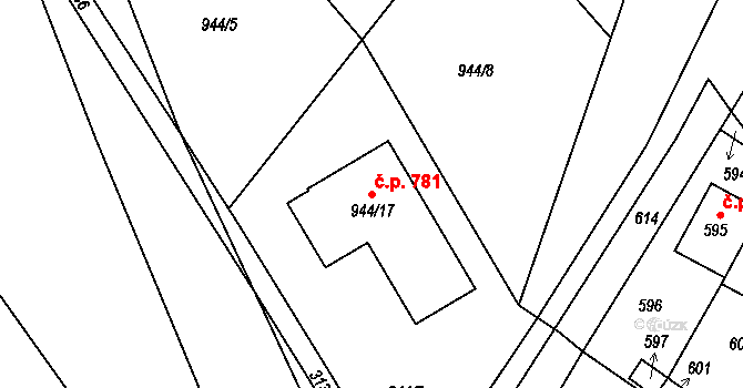 Hodkovice nad Mohelkou 781 na parcele st. 944/17 v KÚ Hodkovice nad Mohelkou, Katastrální mapa