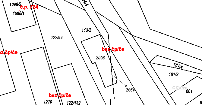 Kralupy nad Vltavou 105318761 na parcele st. 2558 v KÚ Lobeček, Katastrální mapa