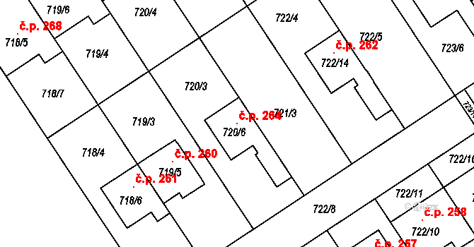 Přerov IV-Kozlovice 264, Přerov na parcele st. 720/6 v KÚ Kozlovice u Přerova, Katastrální mapa