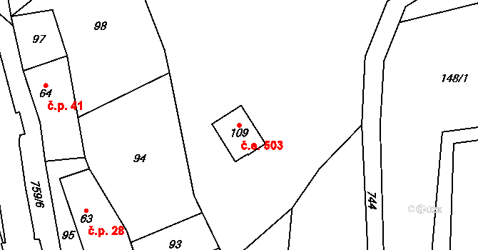 Hamry 503, Plumlov na parcele st. 109 v KÚ Hamry, Katastrální mapa