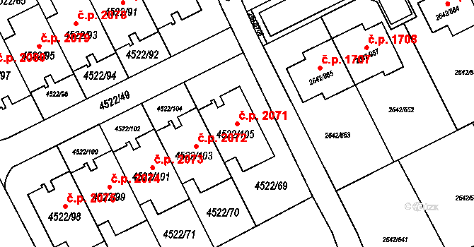 Kuřim 2071 na parcele st. 4522/105 v KÚ Kuřim, Katastrální mapa