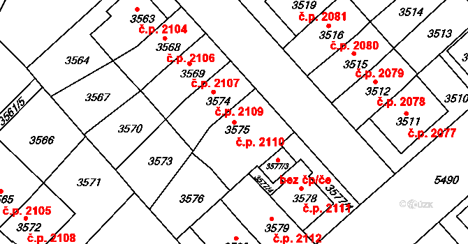 Znojmo 2110 na parcele st. 3575 v KÚ Znojmo-město, Katastrální mapa
