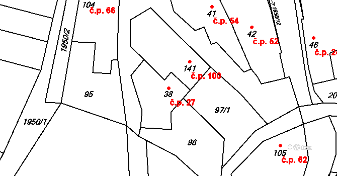 Milenov 27 na parcele st. 38 v KÚ Milenov, Katastrální mapa