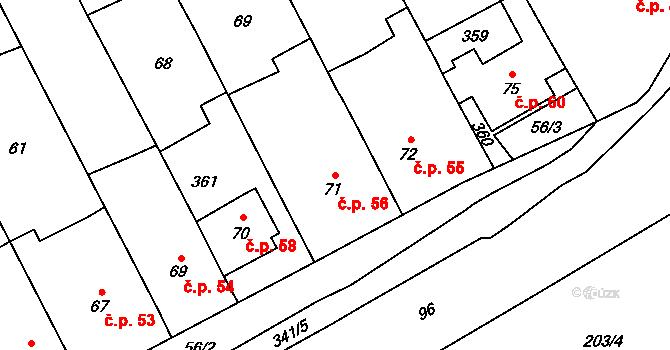 Podolí 56 na parcele st. 71 v KÚ Podolí u Přerova, Katastrální mapa