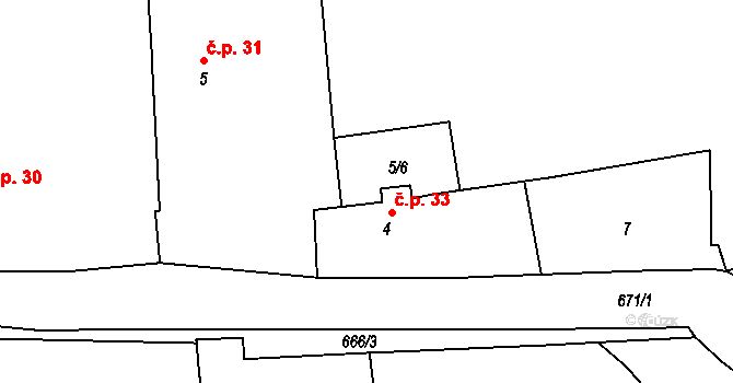 Úmonín 33 na parcele st. 4 v KÚ Úmonín, Katastrální mapa