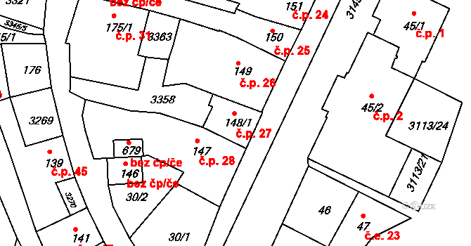 Bečov nad Teplou 27 na parcele st. 148/1 v KÚ Bečov nad Teplou, Katastrální mapa