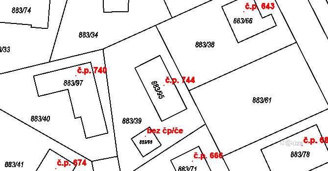 Hřebeč 744 na parcele st. 883/95 v KÚ Hřebeč, Katastrální mapa