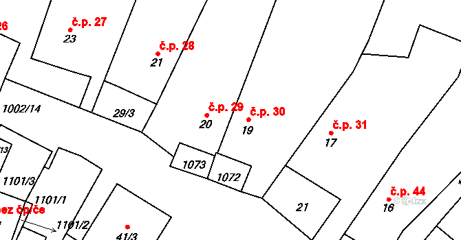 Jestřebí 30, Brtnice na parcele st. 19 v KÚ Jestřebí u Brtnice, Katastrální mapa