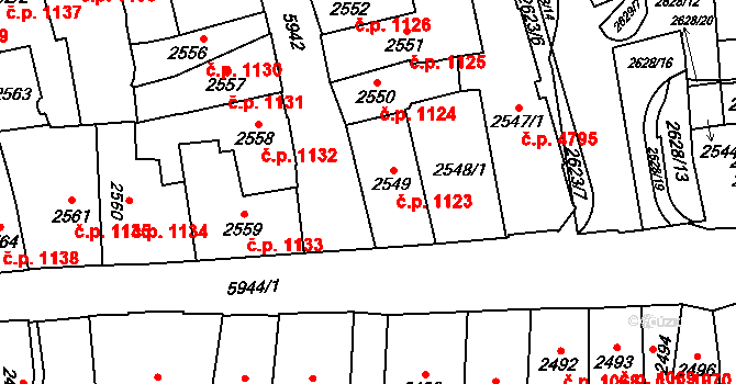 Jihlava 1123 na parcele st. 2549 v KÚ Jihlava, Katastrální mapa