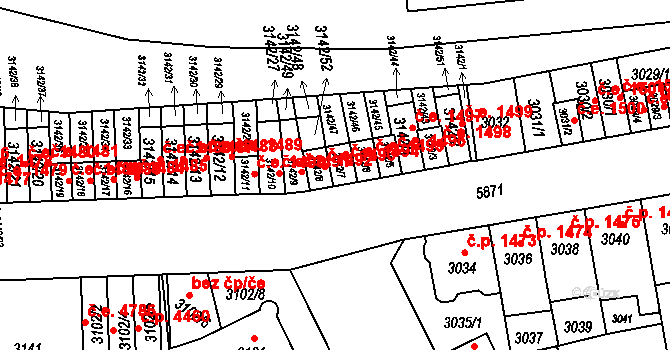 Jihlava 1494 na parcele st. 3142/7 v KÚ Jihlava, Katastrální mapa