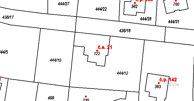 Řež 21, Husinec na parcele st. 122 v KÚ Husinec u Řeže, Katastrální mapa