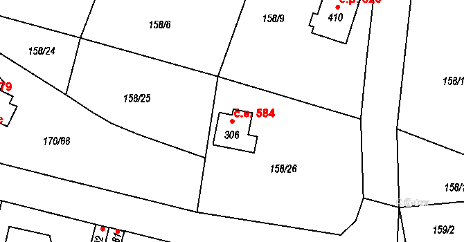 Vrané nad Vltavou 584 na parcele st. 306 v KÚ Vrané nad Vltavou, Katastrální mapa