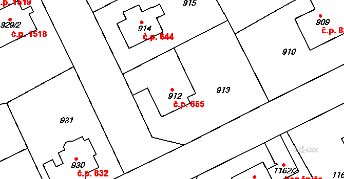 Roztoky 655 na parcele st. 912 v KÚ Roztoky u Prahy, Katastrální mapa