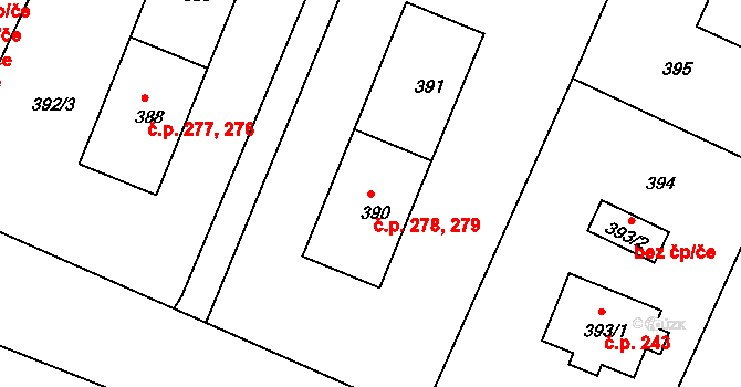 Žandov 278,279 na parcele st. 390 v KÚ Žandov u České Lípy, Katastrální mapa