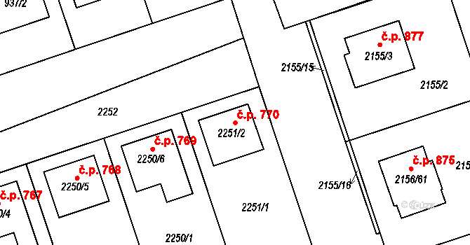 Lužice 770 na parcele st. 2251/2 v KÚ Lužice u Hodonína, Katastrální mapa