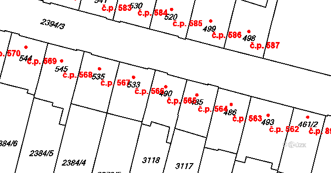 Kyjov 565 na parcele st. 490 v KÚ Kyjov, Katastrální mapa