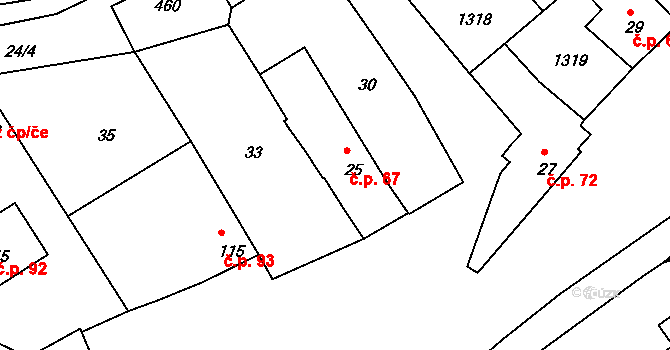 Rostěnice 67, Rostěnice-Zvonovice na parcele st. 25 v KÚ Rostěnice, Katastrální mapa