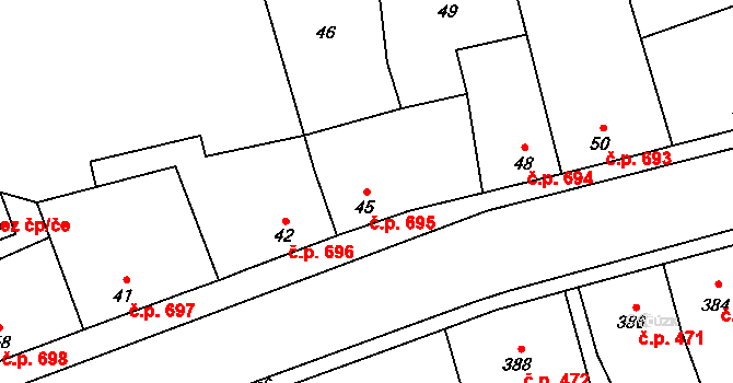 Dubí 695, Kladno na parcele st. 45 v KÚ Dubí u Kladna, Katastrální mapa