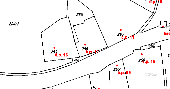 Neveklov 12 na parcele st. 286 v KÚ Neveklov, Katastrální mapa