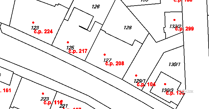 Mochov 208 na parcele st. 127 v KÚ Mochov, Katastrální mapa