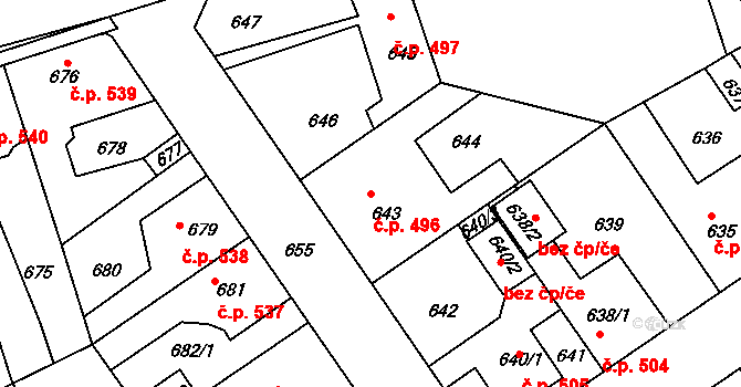 Buštěhrad 496 na parcele st. 643 v KÚ Buštěhrad, Katastrální mapa