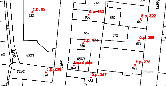 Tuchlovice 174 na parcele st. 656 v KÚ Tuchlovice, Katastrální mapa