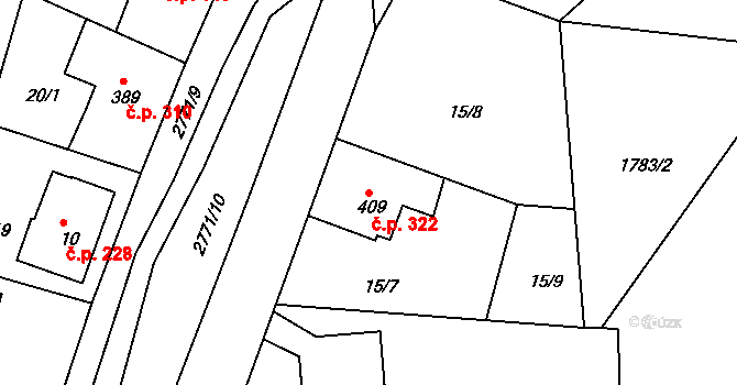 Václavice 322, Hrádek nad Nisou na parcele st. 409 v KÚ Václavice u Hrádku nad Nisou, Katastrální mapa