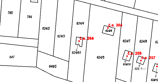 Žižlavice 264, Blansko na parcele st. 624/61 v KÚ Těchov, Katastrální mapa