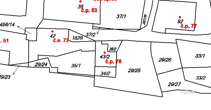 Tetín 76 na parcele st. 43/2 v KÚ Tetín u Berouna, Katastrální mapa
