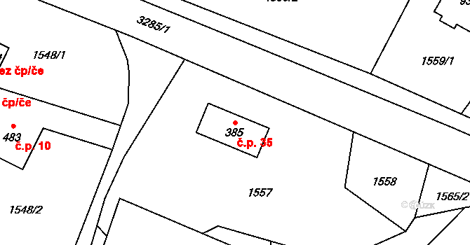 Písek 35 na parcele st. 385 v KÚ Písek u Jablunkova, Katastrální mapa