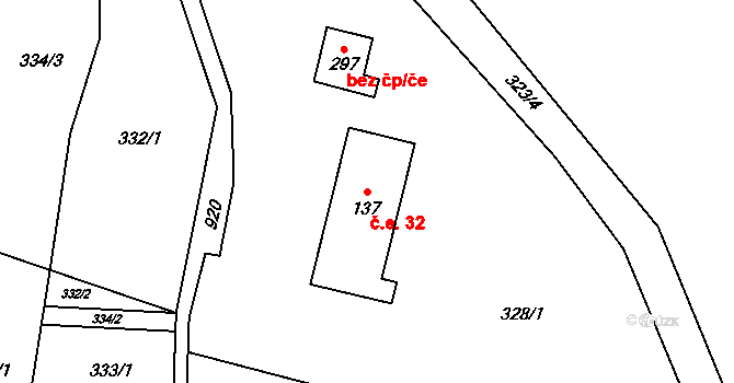 Ostružná 32 na parcele st. 137 v KÚ Ostružná, Katastrální mapa